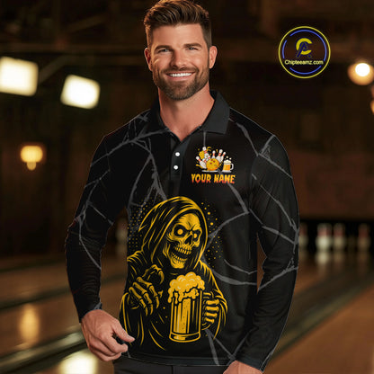 Bowling And Beer Custom Skull Bowling Shirts For Men, Halloween Bowling Outfits NQS10518