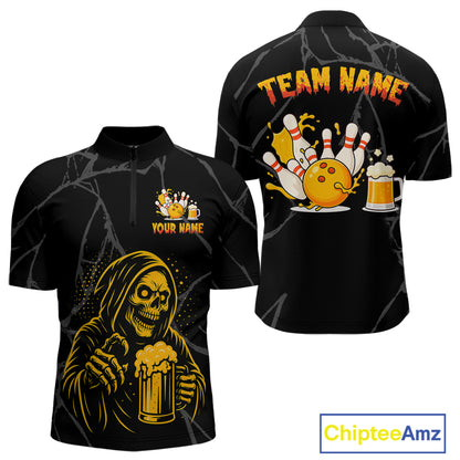 Bowling And Beer Custom Skull Bowling Shirts For Men, Halloween Bowling Outfits NQS10518