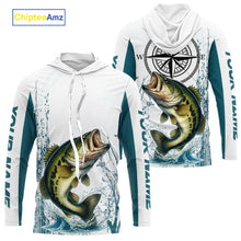 Load image into Gallery viewer, Largemouth Bass fishing compass Custom name sun protection Bass fishing tournament shirts NQS10582