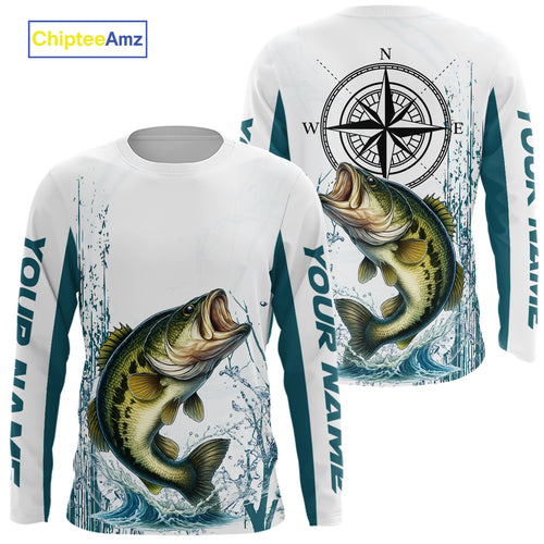 Largemouth Bass fishing compass Custom name sun protection Bass fishing tournament shirts NQS10582
