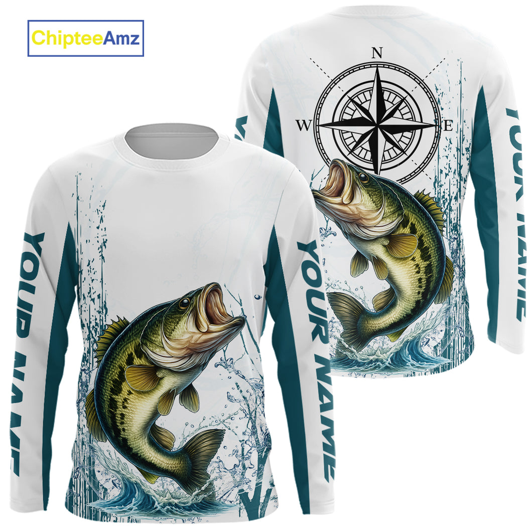 Largemouth Bass fishing compass Custom name sun protection Bass fishing tournament shirts NQS10582