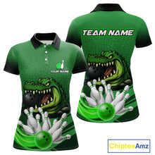 Load image into Gallery viewer, Funny Green Alligator Bowling Polo, Quarter Zip shirts for Women Custom Team bowling league jersey NQS10588