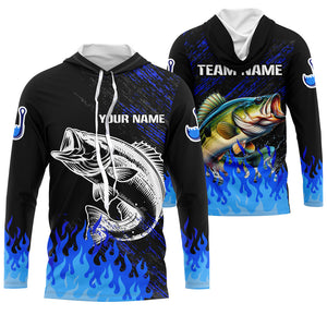 Blue fire Largemouth Bass fishing Custom performance long sleeve fishing tournament shirts for team NQS7736