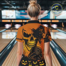 Load image into Gallery viewer, Custom Skull Bowling Jerseys For Women Bowling Team Polo, Quarter Zip Shirts Halloween Outfits NQS10618