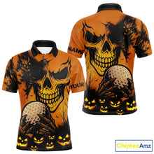 Load image into Gallery viewer, Custom Skull Golf Polo Shirts For Men Halloween Golf Outfits, personalized golf gifts NQS10619