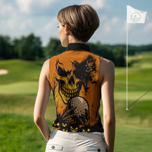 Load image into Gallery viewer, Skull Women&#39;s Sleeveless Polo Shirt Halloween Golf Outfits, Halloween golf gifts NQS10619