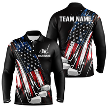 Load image into Gallery viewer, Black American Flag Golf Clubs Mens Golf polo shirts custom team name patriotic golf outfit for men NQS9871
