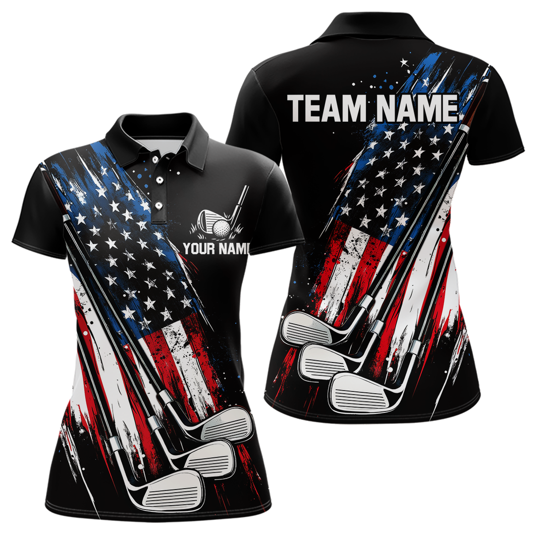 Black American Flag Golf Clubs Women Golf polo shirts custom team name patriotic ladies golf outfit NQS9871