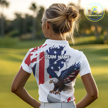 Load image into Gallery viewer, Red, White and Blue American Flag Eagle Women Golf Polo Shirt Custom Patriotic Golf attire For Ladies NQS10640