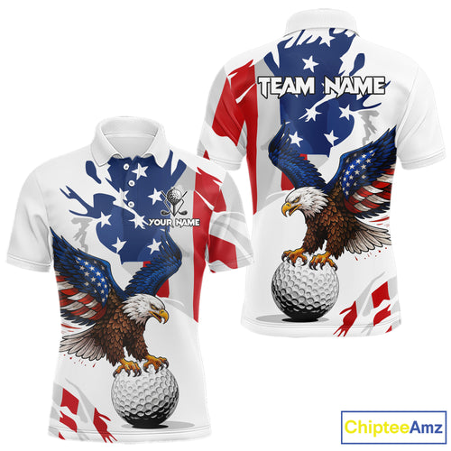 Red, White and Blue American Flag Eagle Mens Golf Polo Shirts Custom Patriotic Golf attire For Men NQS10640
