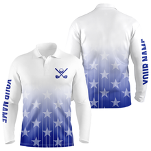 Load image into Gallery viewer, Personalized blue stars pattern white golf polos shirts for men custom gifts for the golfer NQS9965