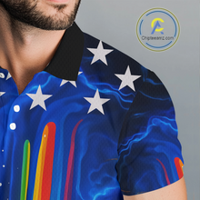 Load image into Gallery viewer, Blue lightning thunder rainbow American Flag Men golf polo shirts Custom patriotic mens golf outfit NQS10154