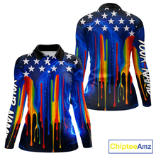 Load image into Gallery viewer, Blue lightning thunder rainbow American Flag Women golf polos Custom patriotic ladies golf outfit NQS10154