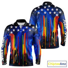 Load image into Gallery viewer, Blue lightning thunder rainbow American Flag Men golf polo shirts Custom patriotic mens golf outfit NQS10154