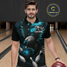 Load image into Gallery viewer, Custom Turquoise Vintage Us Flag Patriotic Eagle Bowling Shirt For Men, Retro Bowling Team Jerseys NQS10477