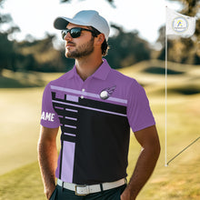 Load image into Gallery viewer, Personalized Black and Purple Men golf polo shirts, Custom Golf Shirts For Team men golfers NQS10160
