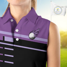 Load image into Gallery viewer, Personalized Black and Purple Women sleeveless polo shirt, Golf Shirts For Team ladies golfers NQS10160