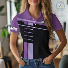 Load image into Gallery viewer, Personalized Black and Purple Women golf polo shirts, Custom Golf Shirts For Team ladies golfers NQS10160