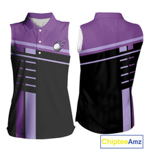 Load image into Gallery viewer, Personalized Black and Purple Women sleeveless polo shirt, Golf Shirts For Team ladies golfers NQS10160