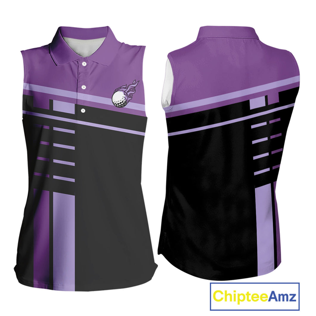 Personalized Black and Purple Women sleeveless polo shirt, Golf Shirts For Team ladies golfers NQS10160