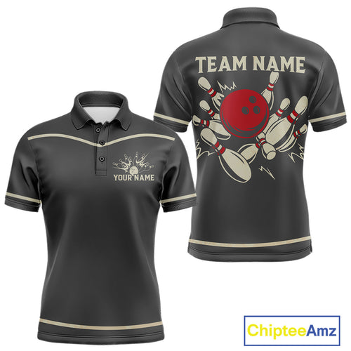 Custom Retro Bowling Polo, Quarter Zip Shirt for Men Personalized Vintage Team Bowling Jersey NQS10505