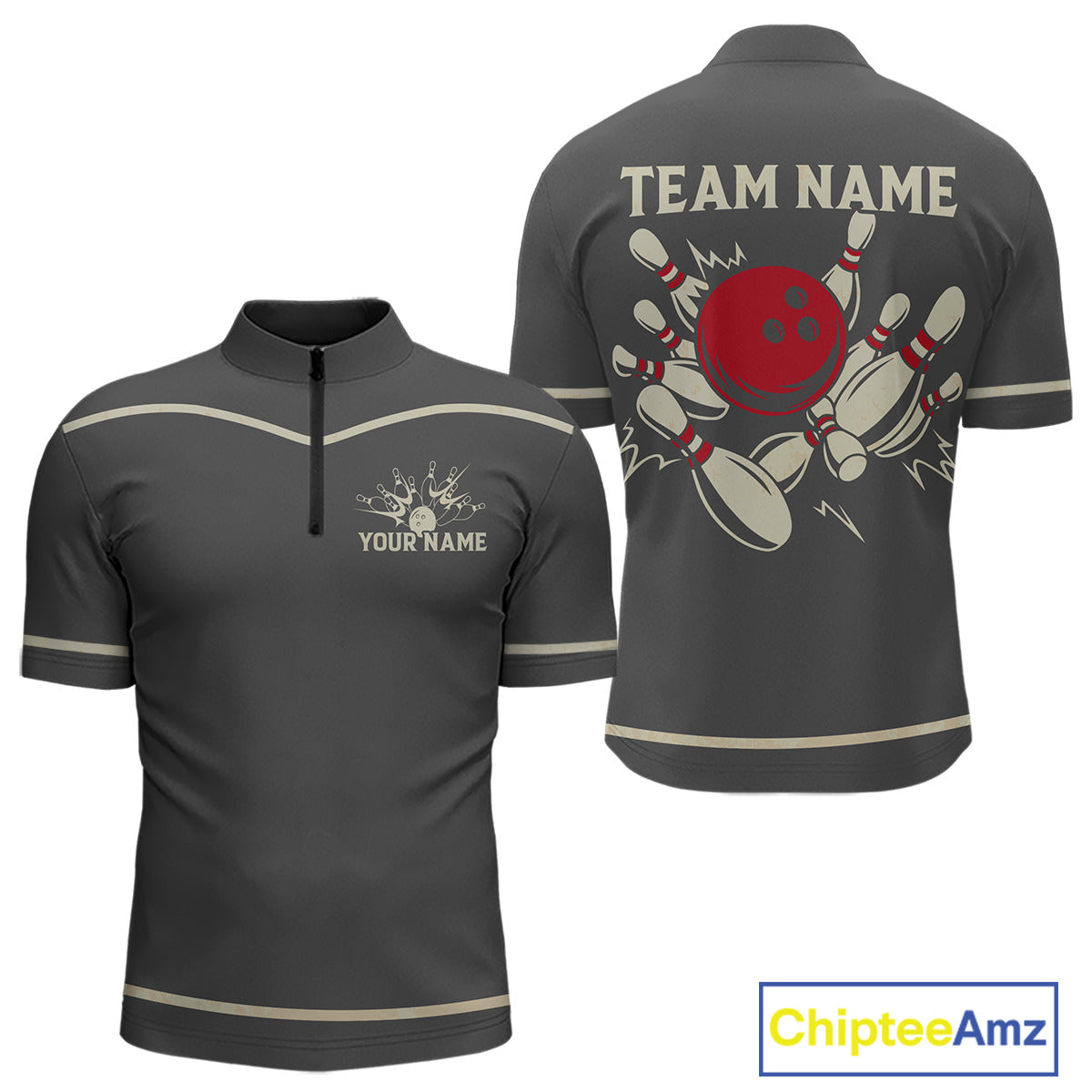 Custom Retro Bowling Polo, Quarter Zip Shirt for Men Personalized Vintage Team Bowling Jersey NQS10505