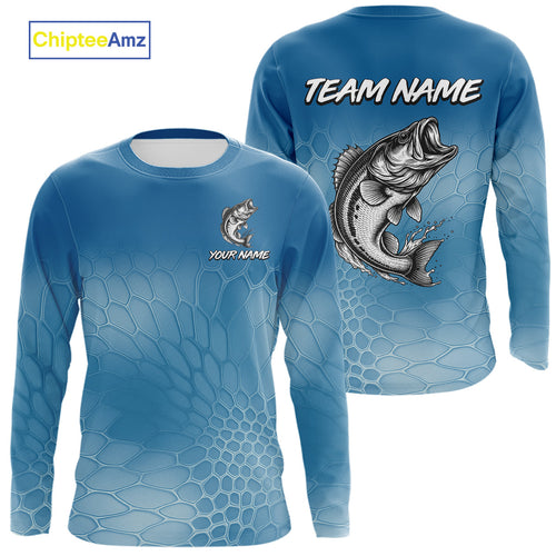 Blue Camo Largemouth Bass fishing sun shirts custom name Bass fishing jerseys for men, women NQS10330