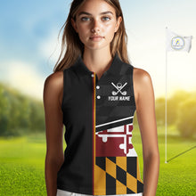 Load image into Gallery viewer, Maryland Flag black Women sleeveless polo shirt Custom Patriotic Ladies Golf attire For team NQS10188