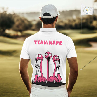 Funny pink flamingo friends white Men golf polo shirts Custom flamingo golf outfits for men NQS10201