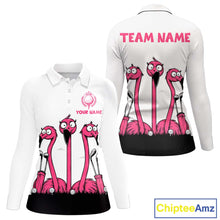 Load image into Gallery viewer, Funny pink flamingo friends white Women golf polo shirts Custom flamingo golf outfits for ladies NQS10201