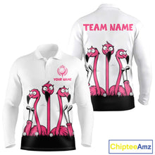 Load image into Gallery viewer, Funny pink flamingo friends white Men golf polo shirts Custom flamingo golf outfits for men NQS10201