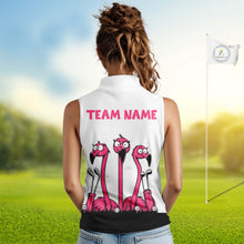 Load image into Gallery viewer, Funny pink flamingo friends white Women sleeveless polo shirt Custom flamingo ladies golf outfits NQS10201