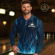 Load image into Gallery viewer, Blue flame lightning thunder Bowling polo, quarter zip shirts for men custom Bowling team jerseys NQS10387
