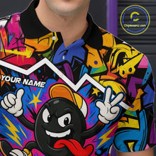 Load image into Gallery viewer, Colorful graffiti pattern Funny Bowling polo, quarter zip shirts for men custom Bowling team jerseys NQS10389