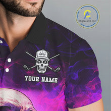 Load image into Gallery viewer, Custom Pink Flame Golf skull Halloween Mens golf polo shirt, Personalized Team Skull golf outfit NQS10400