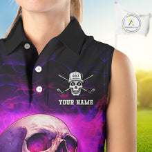 Load image into Gallery viewer, Custom Pink Flame Golf skull Halloween Sleeveless polo shirt, Personalized Team Skull golf outfit NQS10400