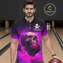 Load image into Gallery viewer, Custom Pink Flame Skull Halloween Bowling Shirts For Men, Personalized Team Bowling Jersey outfit NQS10401