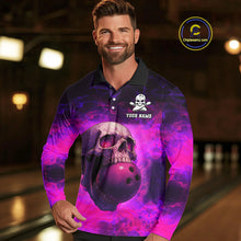 Load image into Gallery viewer, Custom Pink Flame Skull Halloween Bowling Shirts For Men, Personalized Team Bowling Jersey outfit NQS10401