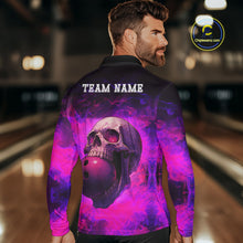 Load image into Gallery viewer, Custom Pink Flame Skull Halloween Bowling Shirts For Men, Personalized Team Bowling Jersey outfit NQS10401