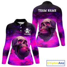 Load image into Gallery viewer, Custom Pink Flame Skull Halloween Bowling Shirts For Women, Personalized Team Bowling Jersey outfit NQS10401