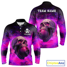Load image into Gallery viewer, Custom Pink Flame Skull Halloween Bowling Shirts For Men, Personalized Team Bowling Jersey outfit NQS10401