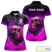 Load image into Gallery viewer, Custom Pink Flame Skull Halloween Bowling Shirts For Women, Personalized Team Bowling Jersey outfit NQS10401