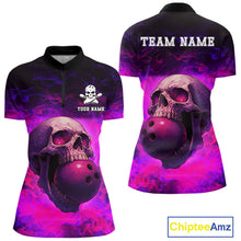 Load image into Gallery viewer, Custom Pink Flame Skull Halloween Bowling Shirts For Women, Personalized Team Bowling Jersey outfit NQS10401