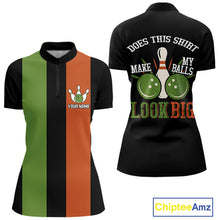 Load image into Gallery viewer, Green &amp; Orange Retro Black Bowling shirts for Women custom Does this shirt make my balls look big NQS10622