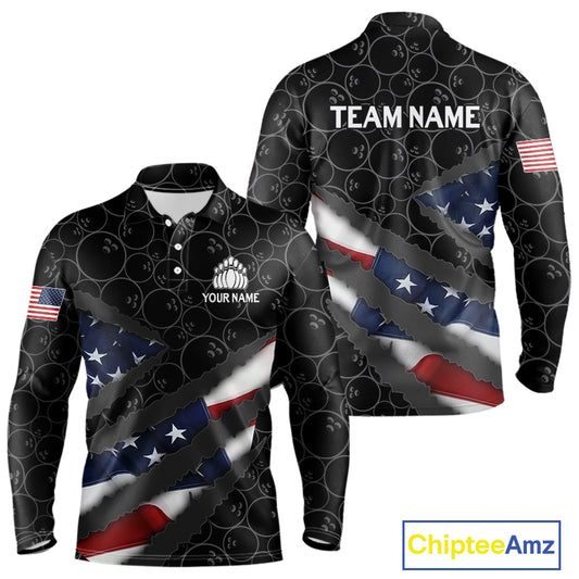 American Flag Mens Bowling Shirt Custom Bowling Jersey for Team Patriotic Bowlers Polo, 1/4 zip Shirt NQS10427