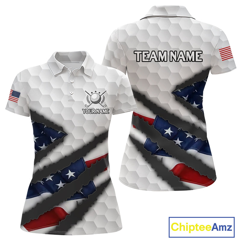 Personalized American Flag Golf polo shirt For Women Custom Patriotic Golf Gifts NQS10428