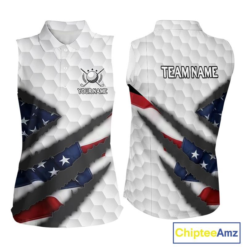 Personalized American Flag Golf Sleeveless polo shirt For Women Custom Patriotic Golf Gifts NQS10428