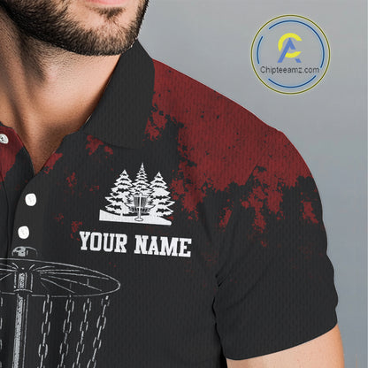 Black and Red Disc golf basket chain Men disc golf polo shirt custom number disc golf outfit for team NQS10438