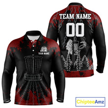 Load image into Gallery viewer, Black and Red Disc golf basket chain Men disc golf polo shirt custom number disc golf outfit for team NQS10438