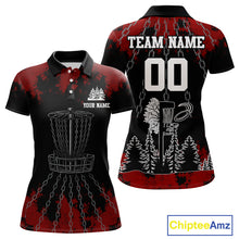 Load image into Gallery viewer, Black and Red Disc golf basket chain Women disc golf polo shirt custom disc golf outfit for team NQS10438